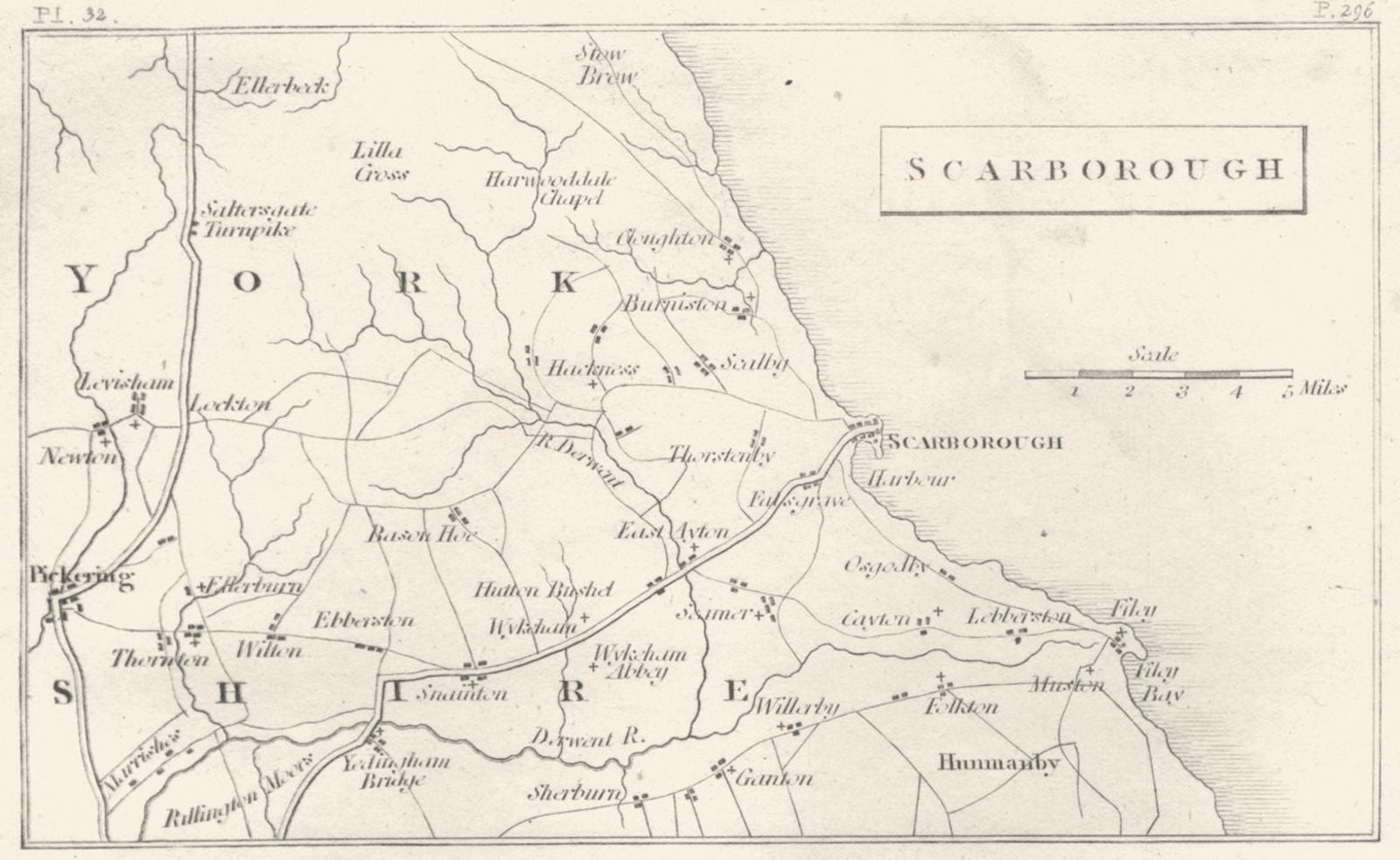 Scarborough, Filey & Pickering environs. Yorkshire 1808 old antique map chart